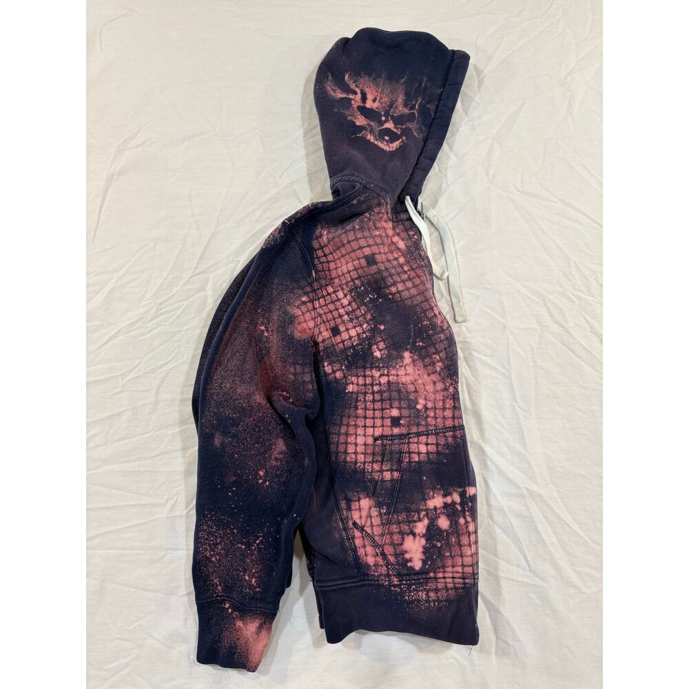 Custom Reworked Bleach Dyed Zip Up Skull Hoodie Size Medium